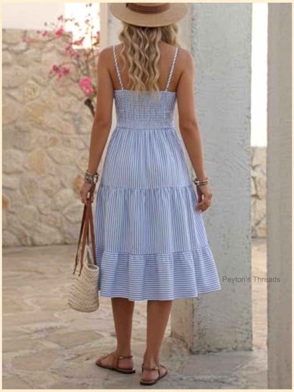 Striped Spaghetti Strap Mini Sundress, High Waist Ruffled - Picture 3 of 7